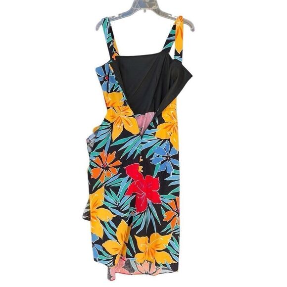 Vintage Tropical Flower Sheath Silhouette Smocked Dress Sz 6 Ruched Chunk Straps - Picture 8 of 9